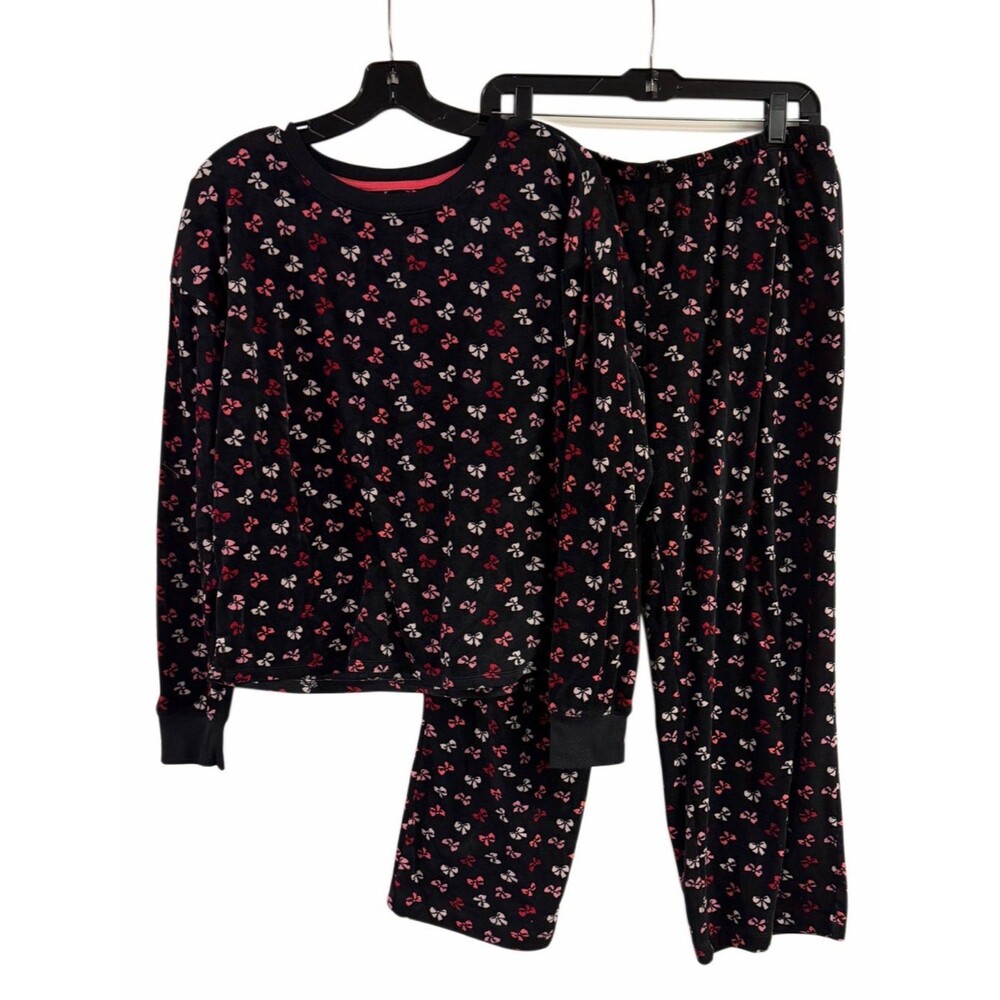 Kate Spade Black Soft Fleece Bow Pajama Set Size L